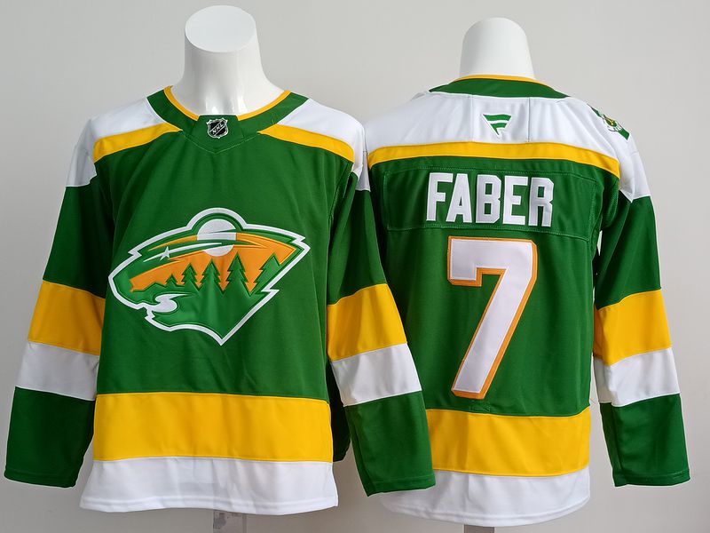 Men 2025 Minnesota Wild #7 Faber Green Fanatics Home Premium NHL Jersey style 1